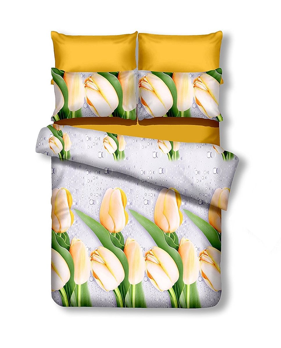 Bedding EMERALD cream color with floral motif 155x220_80x80*1 DecoKing