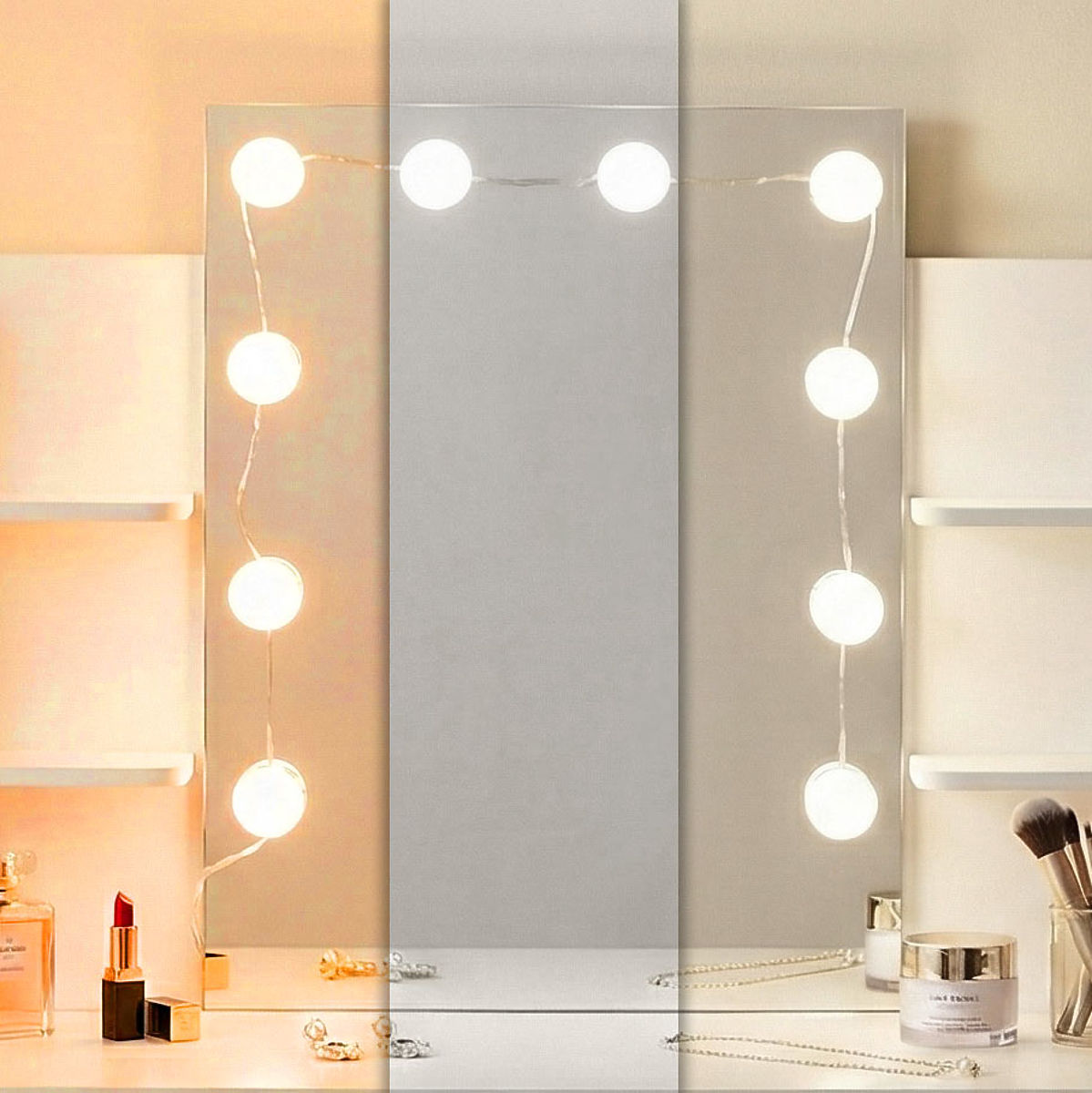 Large Cosmetic Vanity Table with Mirror and LED Lighting 3 Colors Shelves Drawers ModernHome