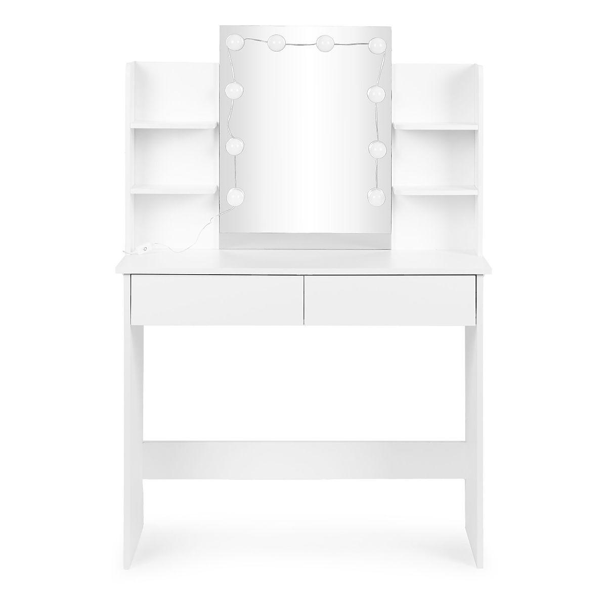 Large Cosmetic Vanity Table with Mirror and LED Lighting 3 Colors Shelves Drawers ModernHome