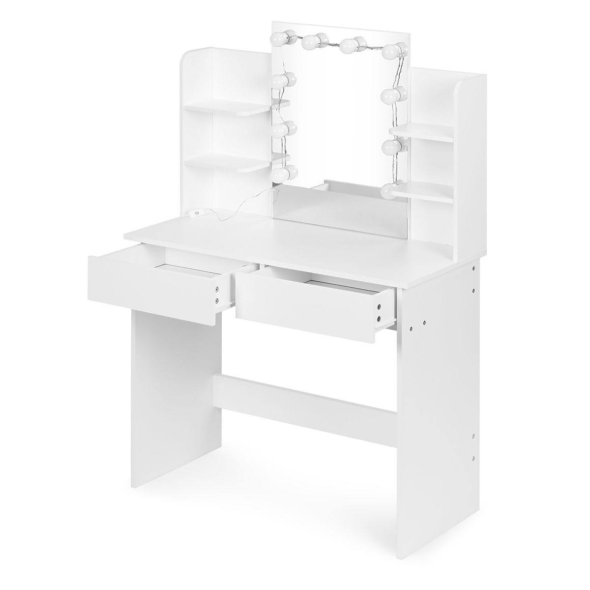 Large Cosmetic Vanity Table with Mirror and LED Lighting 3 Colors Shelves Drawers ModernHome