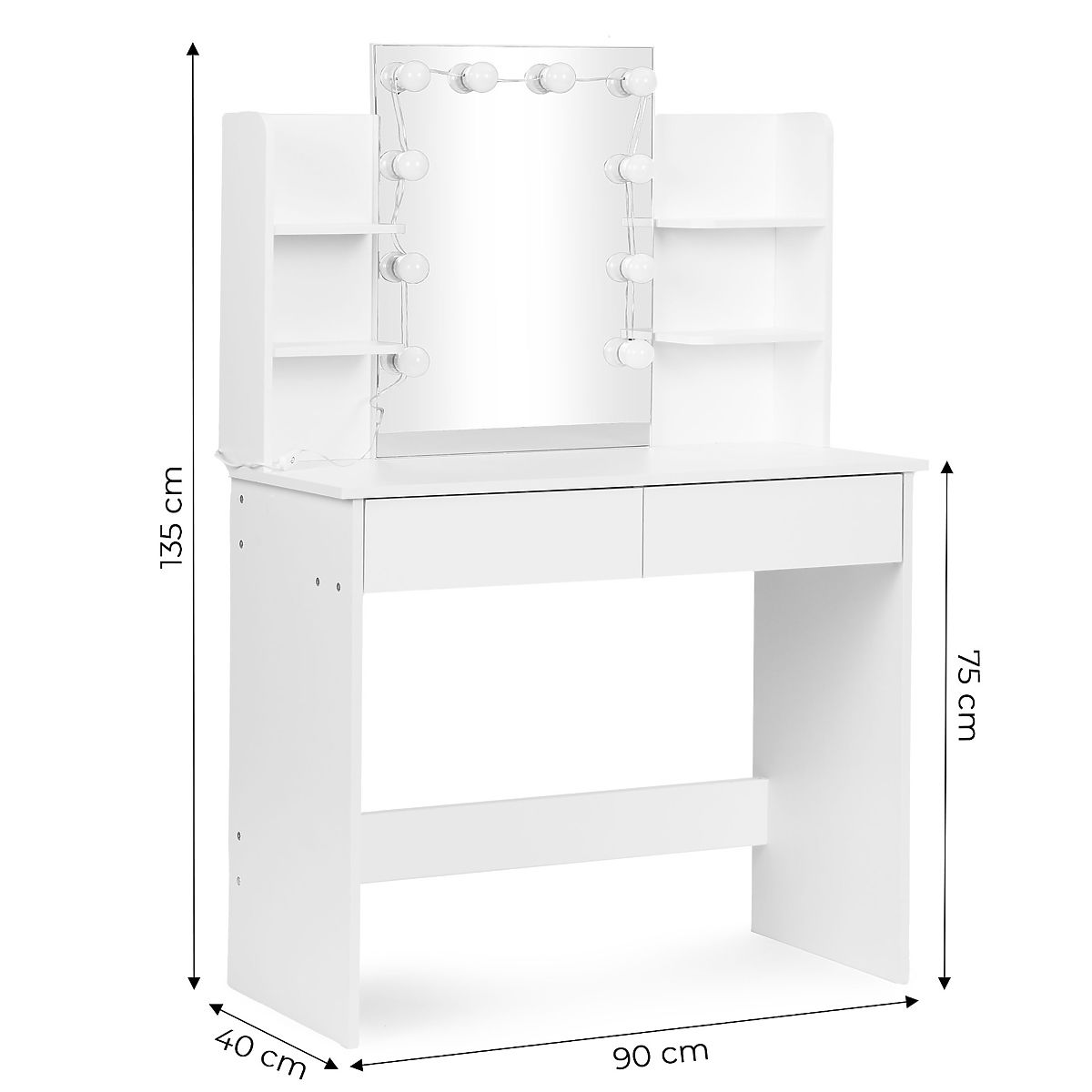 Large Cosmetic Vanity Table with Mirror and LED Lighting 3 Colors Shelves Drawers ModernHome
