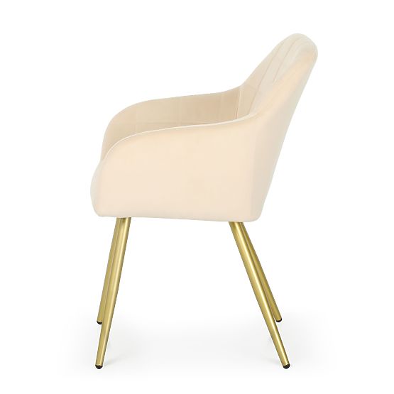 4x Upholstered Chair with Square Quilting Beige LUXANO Gold Legs
