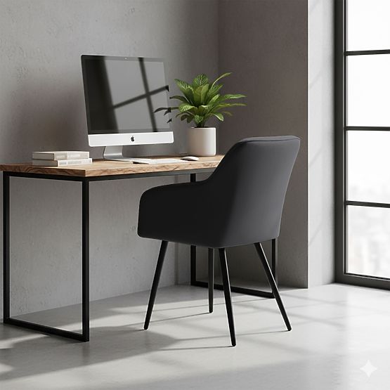 4x Upholstered Chair with Square Quilting Black LUXANO Black Legs