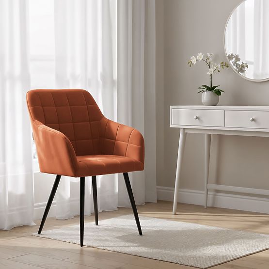 4x Upholstered Chair with Square Quilting Copper LUXANO Black Legs