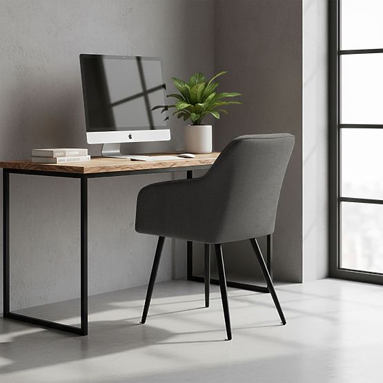 4x Upholstered Chair with Square Quilting Dark Graphite LUXANO Black Legs Lumos Fabric