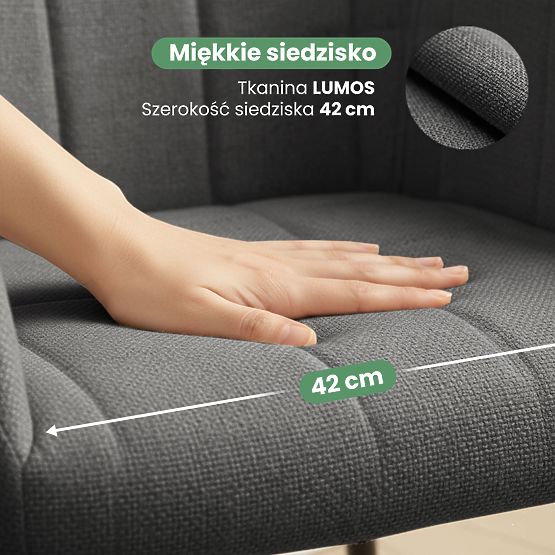 4x Upholstered Chair with Square Quilting Dark Graphite LUXANO Black Legs Lumos Fabric