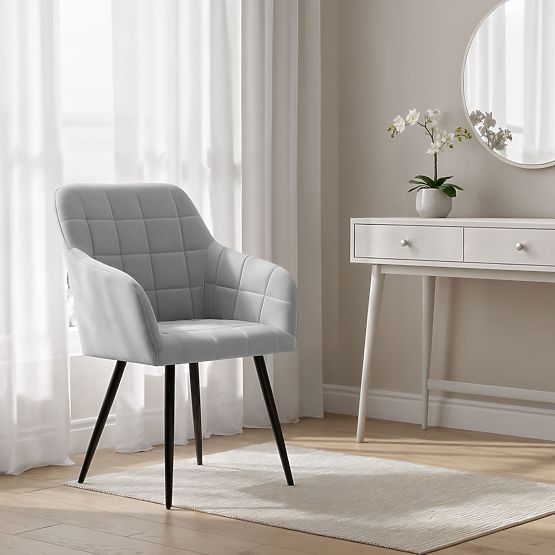 4x Upholstered Chair with Square Quilting Gray LUXANO Black Legs