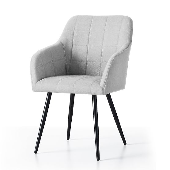 4x Upholstered Chair with Square Quilting Light Gray LUXANO Black Legs Fabric Lumos