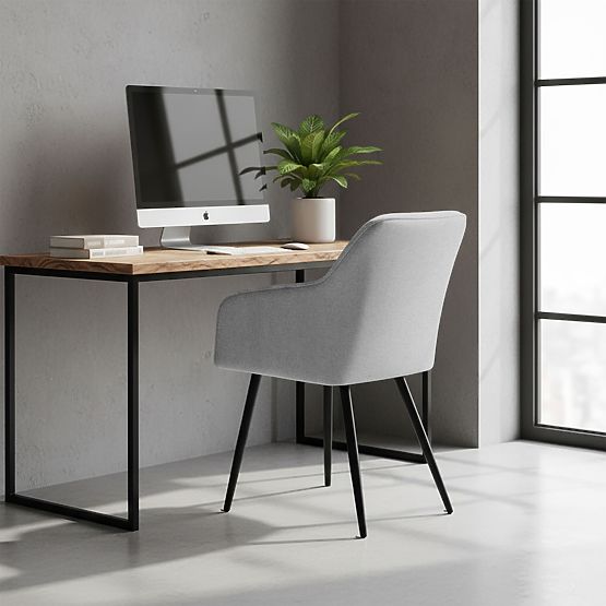 4x Upholstered Chair with Square Quilting Light Gray LUXANO Black Legs Fabric Lumos