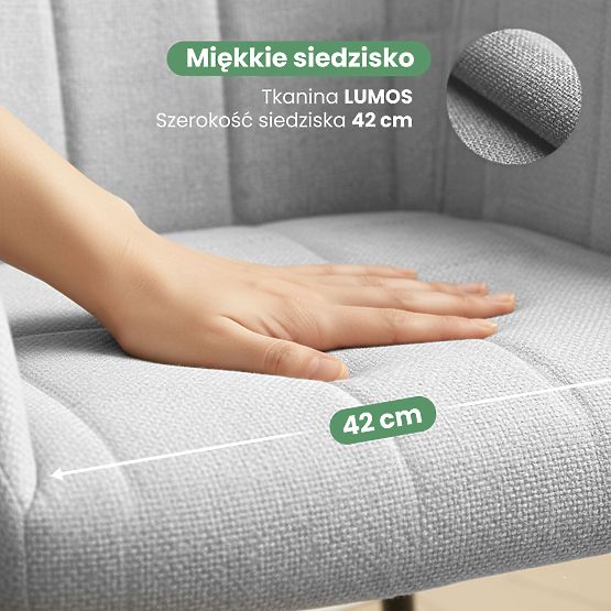 4x Upholstered Chair with Square Quilting Light Gray LUXANO Black Legs Fabric Lumos