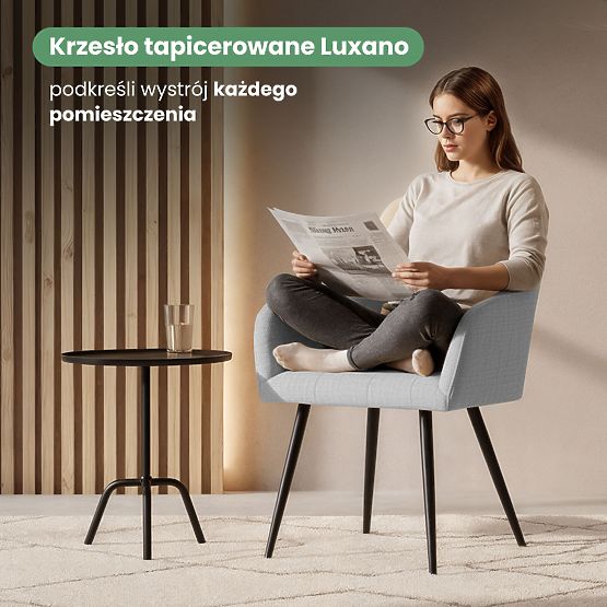 4x Upholstered Chair with Square Quilting Light Gray LUXANO Black Legs Fabric Lumos