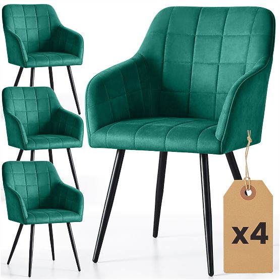 4x Upholstered Chair with Square Stitching Bottle Green LUXANO Black Legs