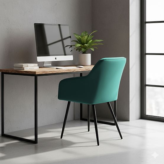 4x Upholstered Chair with Square Stitching Bottle Green LUXANO Black Legs