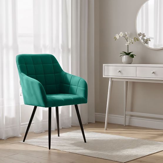 4x Upholstered Chair with Square Stitching Bottle Green LUXANO Black Legs