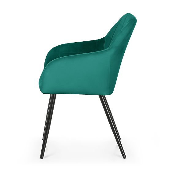 4x Upholstered Chair with Square Stitching Bottle Green LUXANO Black Legs