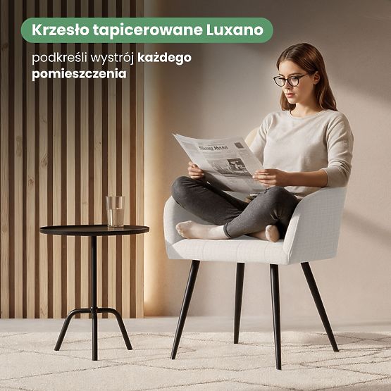 4x Upholstered Chair with Square Stitching Cream LUXANO Black Legs Lumos Fabric