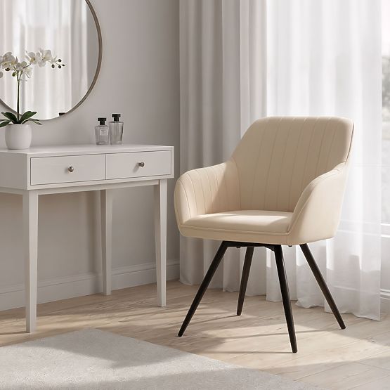 4x Velvet Swivel Chair with Stitching Beige TURNO Black Legs