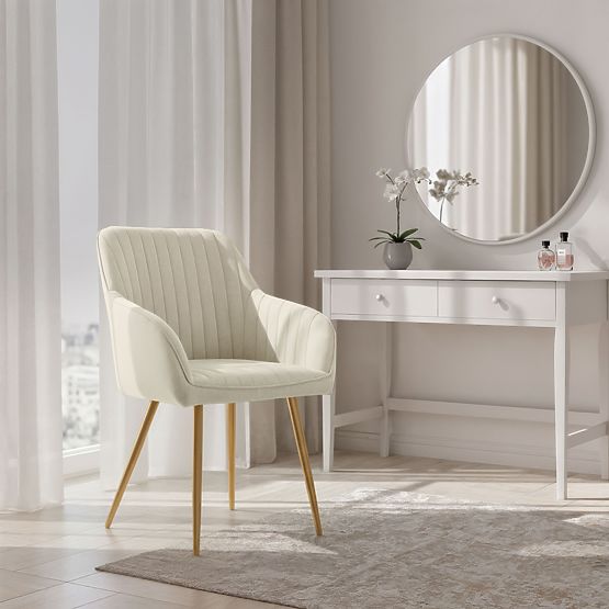 4x Velvet Upholstered Chair with Stitching Cream FLORENCE Gold Legs