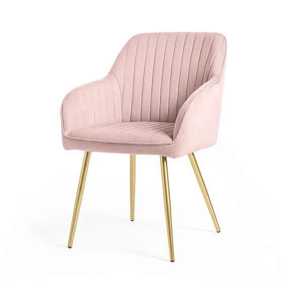 4x Velvet Upholstered Chair with Stitching Powder Pink FLORENCE Gold Legs