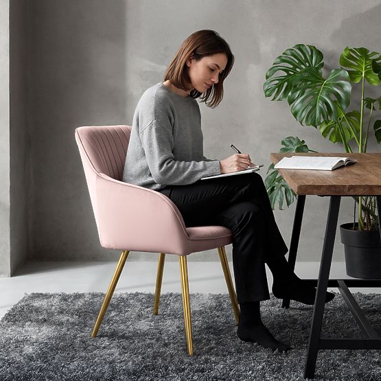 4x Velvet Upholstered Chair with Stitching Powder Pink FLORENCE Gold Legs