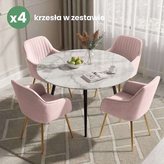 4x Velvet Upholstered Chair with Stitching Powder Pink FLORENCE Gold Legs