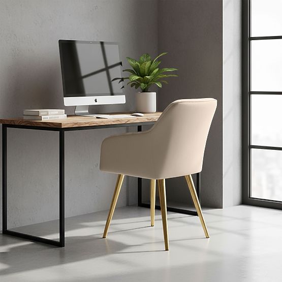 6x Upholstered Chair with Square Quilting Beige LUXANO Gold Legs