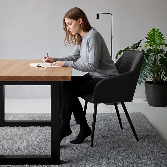 6x Upholstered Chair with Square Quilting Black LUXANO Black Legs