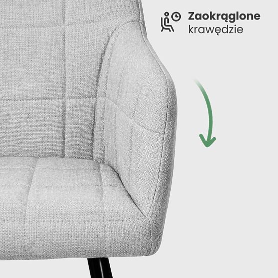 6x Upholstered Chair with Square Quilting Light Gray LUXANO Black Legs Lumos Fabric