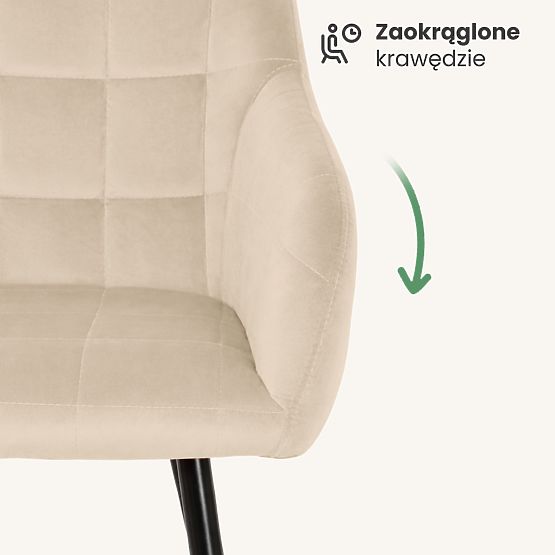 6x Upholstered Chair with Square Stitching Beige LUXANO Black Legs