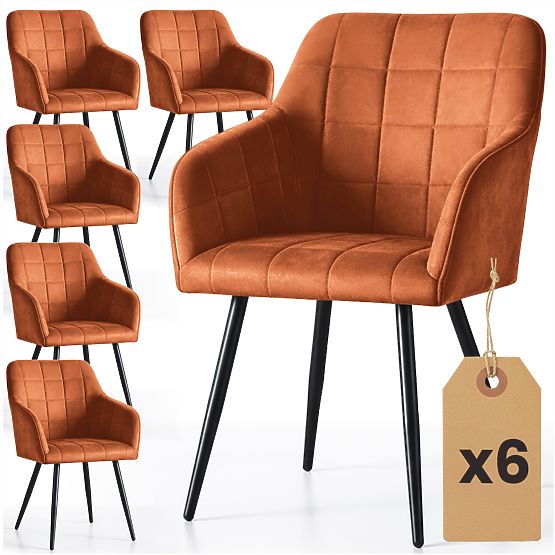 6x Upholstered Chair with Square Stitching Copper LUXANO Black Legs