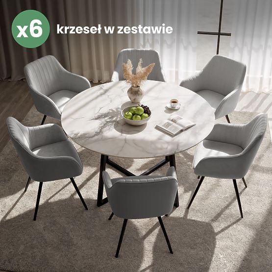 6x Velvet Swivel Chair with Stitching Gray TURNO Black Legs