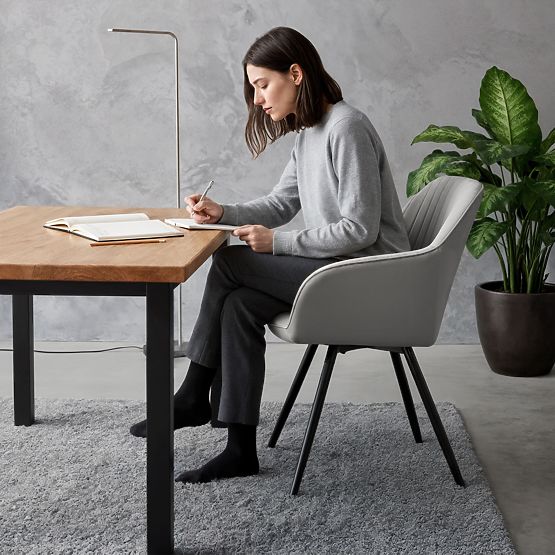 6x Velvet Swivel Chair with Stitching Gray TURNO Black Legs