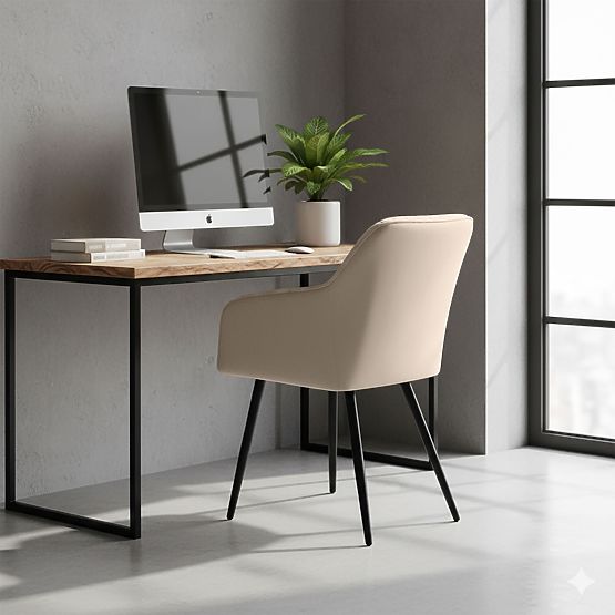 6x Velvet Upholstered Chair with Stitching Beige FLORENCE Black Legs