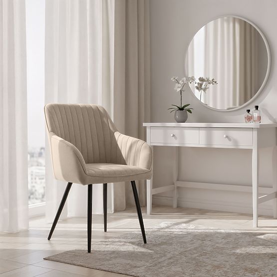 6x Velvet Upholstered Chair with Stitching Beige FLORENCE Black Legs