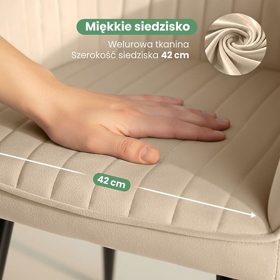 6x Velvet Upholstered Chair with Stitching Beige FLORENCE Black Legs