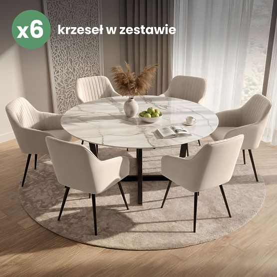 6x Velvet Upholstered Chair with Stitching Beige FLORENCE Black Legs