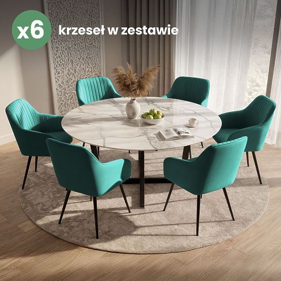 6x Velvet Upholstered Chair with Stitching Bottle Green FLORENCE Black Legs