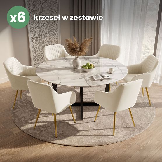 6x Velvet Upholstered Chair with Stitching Cream FLORENCE Gold Legs