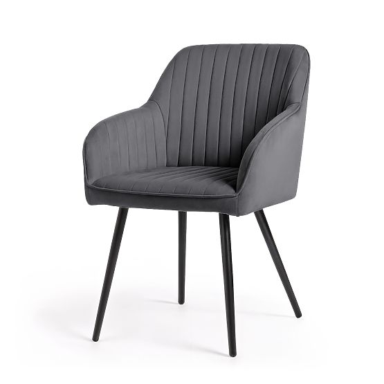 6x Velvet Upholstered Chair with Stitching Dark Graphite FLORENCE Black Legs