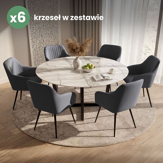 6x Velvet Upholstered Chair with Stitching Dark Graphite FLORENCE Black Legs