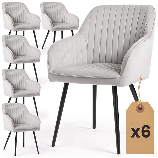 6x Velvet Upholstered Chair with Stitching Gray FLORENCE Black Legs