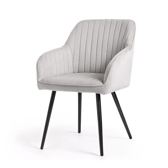 6x Velvet Upholstered Chair with Stitching Gray FLORENCE Black Legs