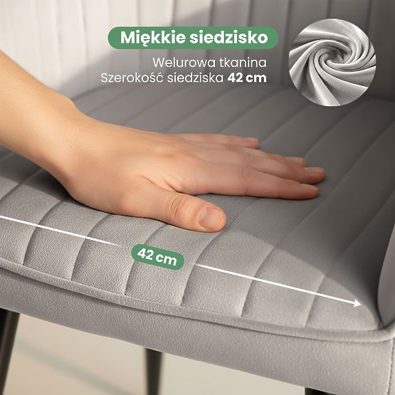 6x Velvet Upholstered Chair with Stitching Gray FLORENCE Black Legs