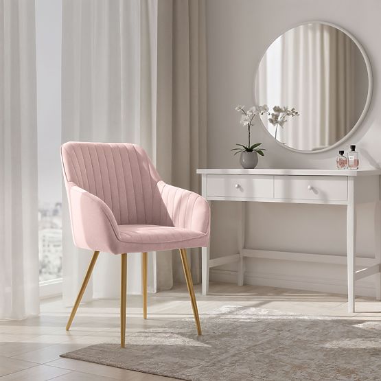 6x Velvet Upholstered Chair with Stitching Powder Pink FLORENCE Gold Legs