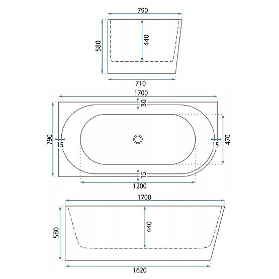 Acrylic Corner Bathtub BELLANTO SLIM 170 Left