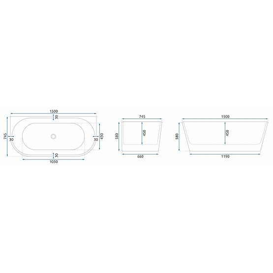 Acrylic Wall Bathtub OLIMPIA 150 cm