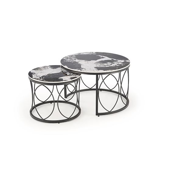 ALEXANDRA Set of 2 Tables, Black Marble / Black