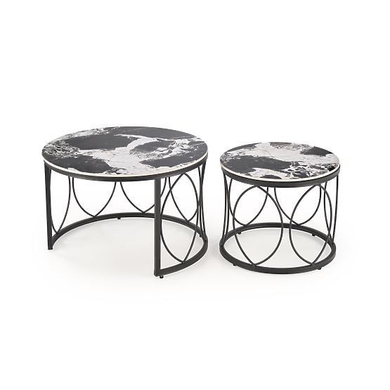 ALEXANDRA Set of 2 Tables, Black Marble / Black