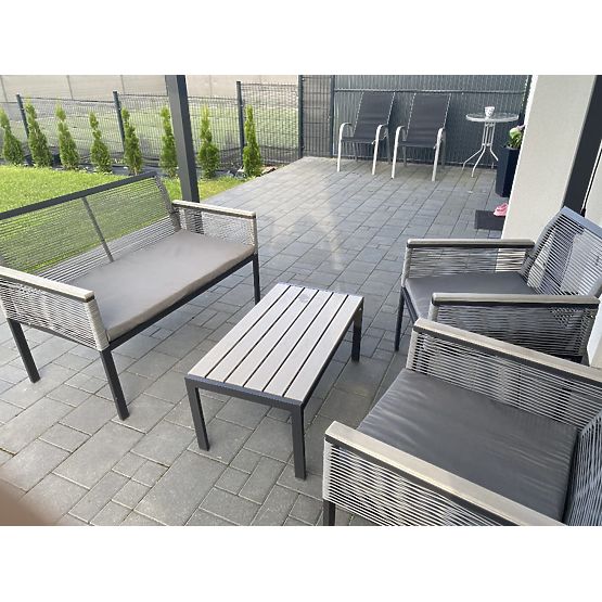 Aluminum Garden Furniture Set (2 x Armchair, Sofa + Table) CORTO Round Gray Technorattan