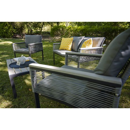 Aluminum Garden Furniture Set (2 x Armchair, Sofa + Table) CORTO Round Gray Technorattan